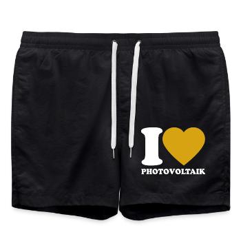I Love Photovoltaik - Herz - Erneuerbare Energie - Badeshorts - Schwarz - Vorne - AI Model Male 185 light (185cm)