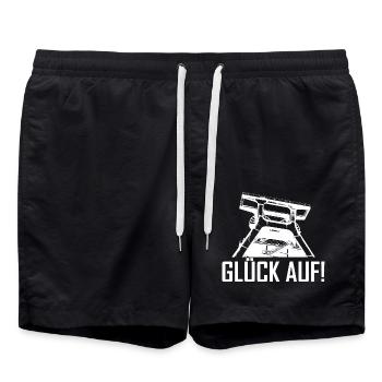 Glück auf weiß - Badeshorts - Schwarz - Vorne - AI Model Male 185 light (185cm)