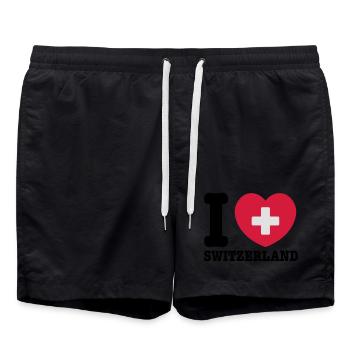 Schweiz - Badeshorts - Schwarz - Vorne - AI Model Male 185 light (185cm)