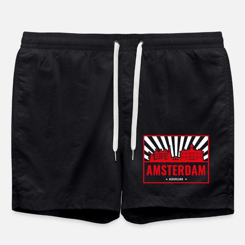 Amsterdam Skyline Red Silhouette - Swim Trunks - black