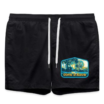 Illustrated view of the French Riviera, France - Swim Trunks - black - Front - AI Model Male 185 light (185cm)