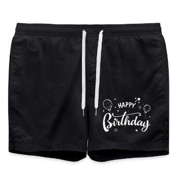 Geburtstags-Luftballons Skript - Badeshorts - Schwarz - Vorne - AI Model Male 185 light (185cm)