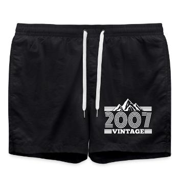 Birthday Vintage 2007 Retro Nature Mountains - Swim Trunks - black - Front - AI Model Male 185 light (185cm)