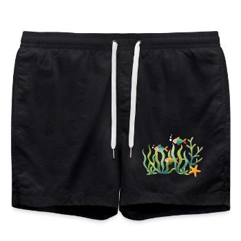 Monde marin coloré avec des poissons et des coraux - Short de bain - noir - Devant - AI Model Male 185 light (185cm)