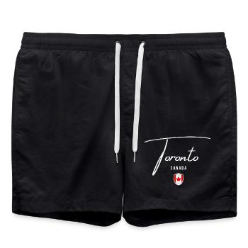 Toronto Canada, minimalist sleek design - Swim Trunks - black - Front - AI Model Male 185 light (185cm)