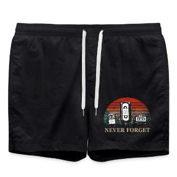 Retro Kassetten-Trio mit Never Forget Theme - Badeshorts - Schwarz - Vorne - AI Model Male 185 light (185cm)