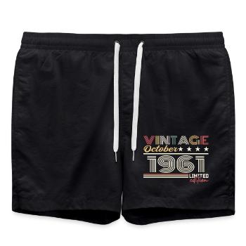 October 1961 Retro Birthday 1961 October 1961 - Swim Trunks - black - Front - AI Model Male 185 light (185cm)