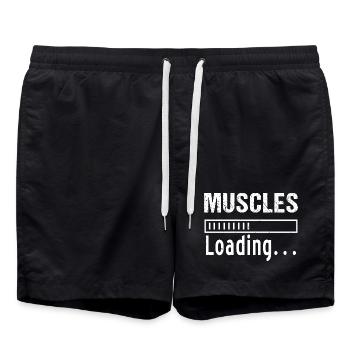 Bodybuilding Fitness Vintage Gym Athleten Workout - Badeshorts - Schwarz - Vorne - AI Model Male 185 light (185cm)