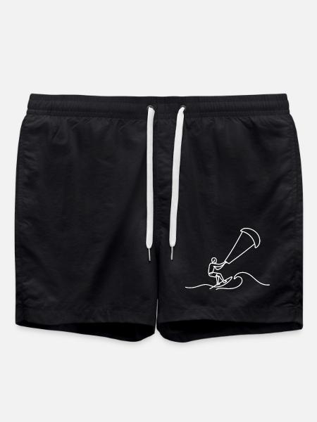 Kitesurfer Skizze – minimalistisches Wellenmotiv - Badeshorts - Schwarz