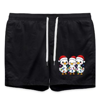 Duck Trio with Christmas Lights, Ducklins - Swim Trunks - black - Front - AI Model Male 185 light (185cm)