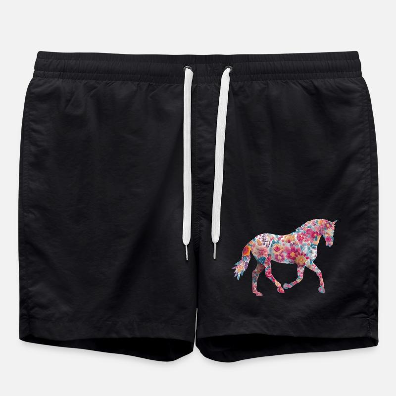 Motif floral de chevaux - Short de bain - noir