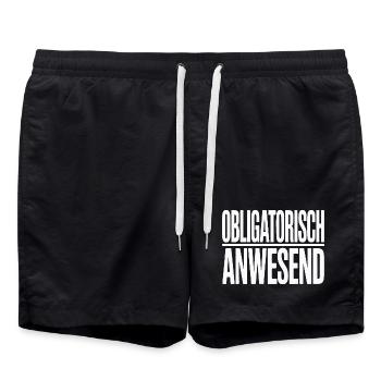 Mandatory Present Sloth Telco Meeting Office - Swim Trunks - black - Front - AI Model Male 185 light (185cm)