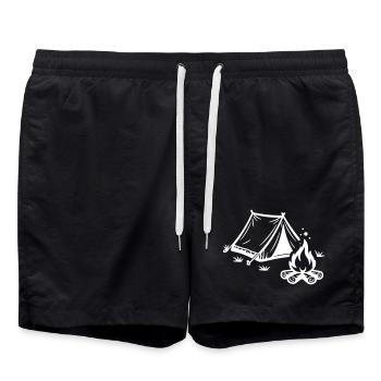 Zelt Lagerfeuer Camping - Badeshorts - Schwarz - Vorne - AI Model Male 185 light (185cm)