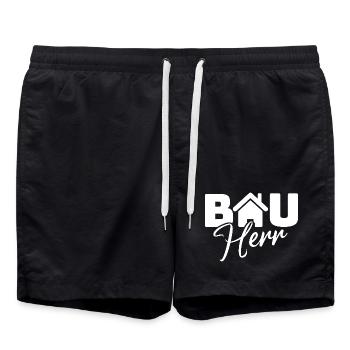 Hausheld Logo mit HausIcon und Hero - Badeshorts - Schwarz - Vorne - AI Model Male 185 light (185cm)