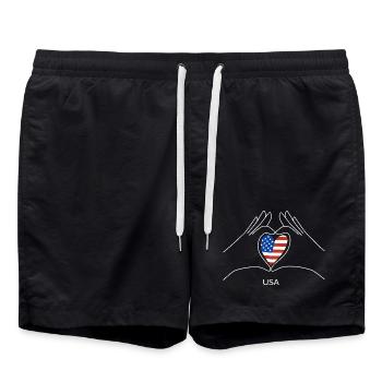 Cœur des États-Unis avec fan américain du drapeau américain - Short de bain - noir - Devant - AI Model Male 185 light (185cm)