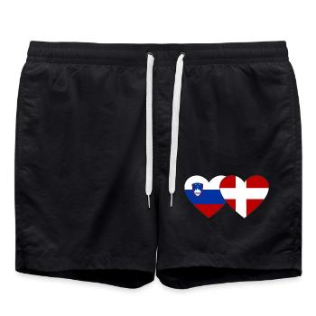 Slovenia Denmark Flag Heart - Swim Trunks - black - Front - AI Model Male 185 light (185cm)
