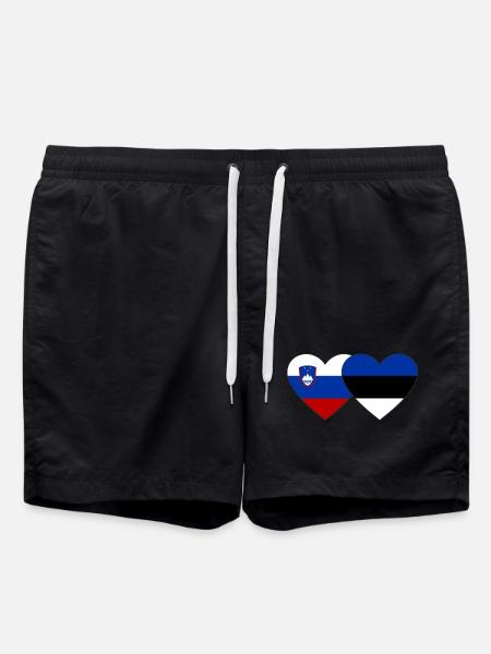 Slovenia Estonia Flag Heart - Swim Trunks - black