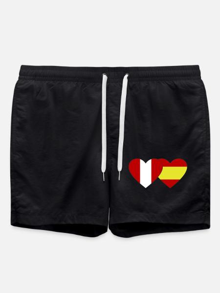 Peru Spanien Flagge Herz - Badeshorts - Schwarz