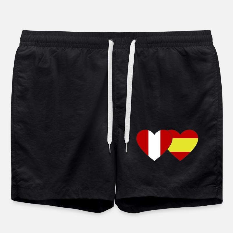 Pérou Espagne Drapeau Coeur - Short de bain - noir