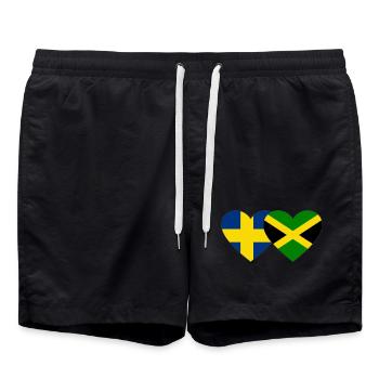 Schweden Jamaika Flagge Herz - Badeshorts - Schwarz - Vorne - AI Model Male 185 light (185cm)