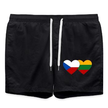 Czech Republic Lithuania Flag Heart - Swim Trunks - black - Front - AI Model Male 185 light (185cm)