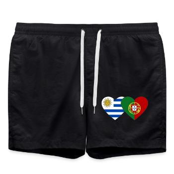 Uruguay Portugal Flag Heart - Swim Trunks - black - Front - AI Model Male 185 light (185cm)