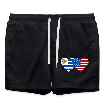 Uruguay USA Flagge Herz - Badeshorts - Schwarz - Vorne - AI Model Male 185 light (185cm)