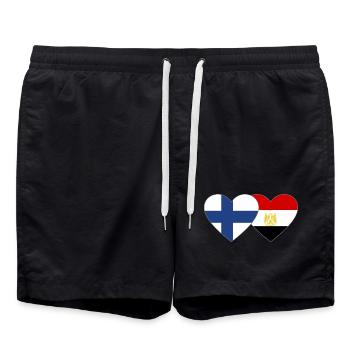 Finlande Égypte Drapeau Mains Coeur Forme - Short de bain - noir - Devant - AI Model Male 185 light (185cm)