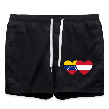 Venezuela Austria Flag Hands Heart Shape - Swim Trunks - black - Front - AI Model Male 185 light (185cm)