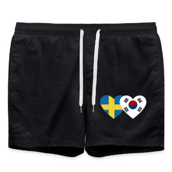 Suède Corée du Sud Drapeau Coeur - Short de bain - noir - Devant - AI Model Male 185 light (185cm)