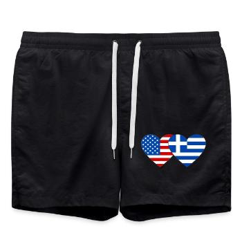 USA Greece Flag Heart - Swim Trunks - black - Front - AI Model Male 185 light (185cm)