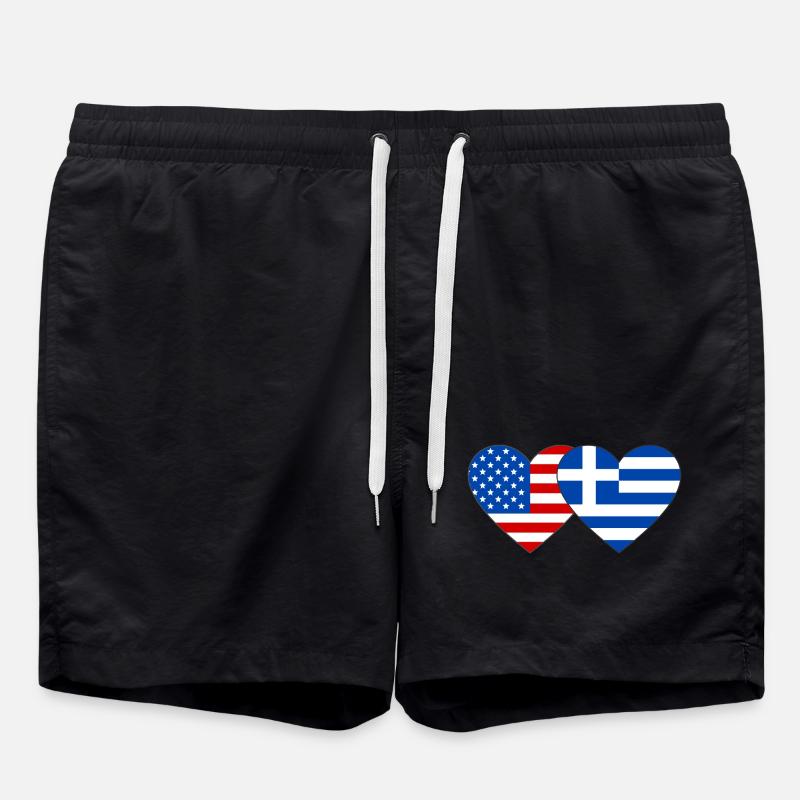 États-Unis, Grèce, Drapeau, Coeur - Short de bain - noir