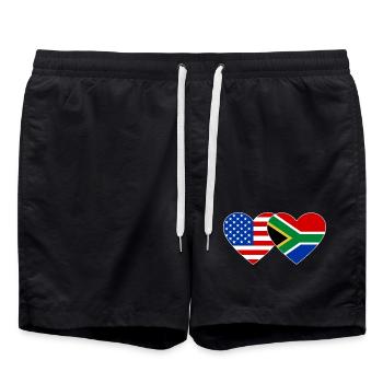 États-Unis, Afrique du Sud, drapeau, forme de coeur - Short de bain - noir - Devant - AI Model Male 185 light (185cm)