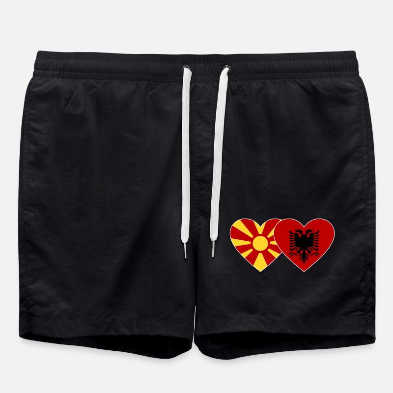 Macédoine Albanie Drapeau Coeur - Short de bain - noir