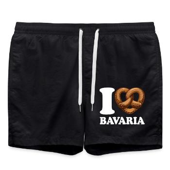 I Love Bavaria Pretzel - Heart - Saying - Swim Trunks - black - Front - AI Model Male 185 light (185cm)