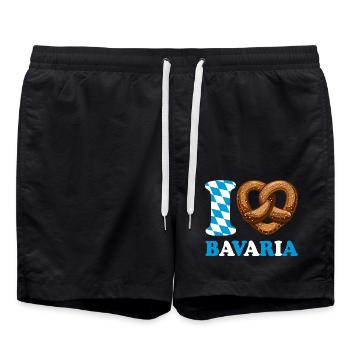 I Love Bavaria Pretzel - Heart - Saying - Swim Trunks - black - Front - AI Model Male 185 light (185cm)