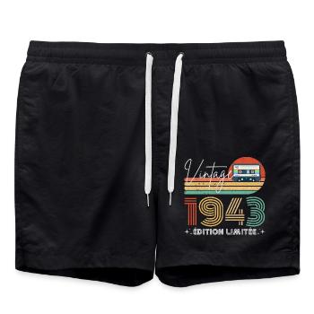 Vintage 1943 cadeau année de naissance 1943 rétro - Short de bain - noir - Devant - AI Model Male 185 light (185cm)