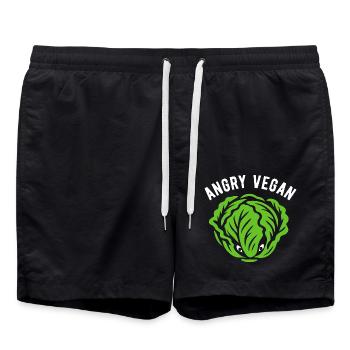 Salat - Angry vegan - Vegane Ernährung - Badeshorts - Schwarz - Vorne - AI Model Male 185 light (185cm)