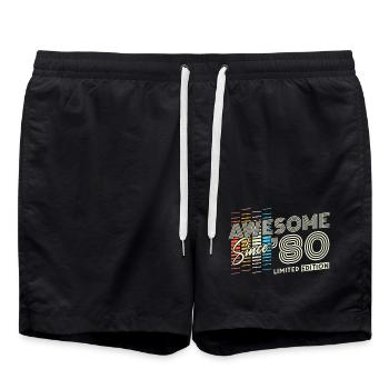 1980's Born Vintage Birthday Gift Retro - Swim Trunks - black - Front - AI Model Male 185 light (185cm)