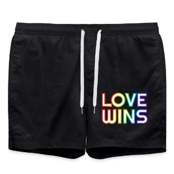 Love Wins Regenbogen-LGBTQ-Gay-Pride-Slogan - Badeshorts - Schwarz - Vorne - AI Model Male 185 light (185cm)