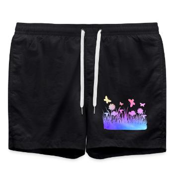 Flower Meadow Watercolors Garden Flowers - Swim Trunks - black - Front - AI Model Male 185 light (185cm)