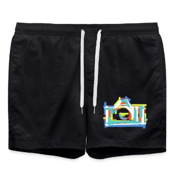 Colorful Vintage Abstract Art Painting Creative - Swim Trunks - black - Front - AI Model Male 185 light (185cm)