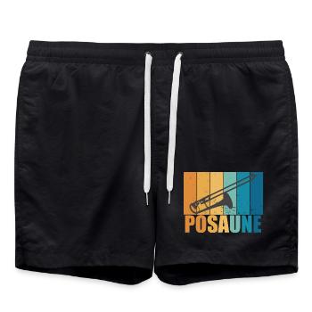 Posaune Vintage Musiker Instrument Geschenk - Badeshorts - Schwarz - Vorne - AI Model Male 185 light (185cm)