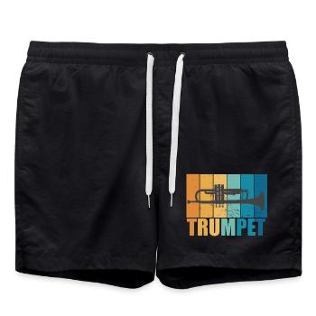 Trompete Vintage Musiker Instrument Geschenk - Badeshorts - Schwarz - Vorne - AI Model Male 185 light (185cm)