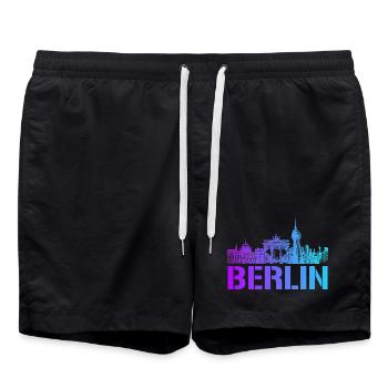 Berlin Skyline mit Berliner Wahrzeichen - Badeshorts - Schwarz - Vorne - AI Model Male 185 light (185cm)