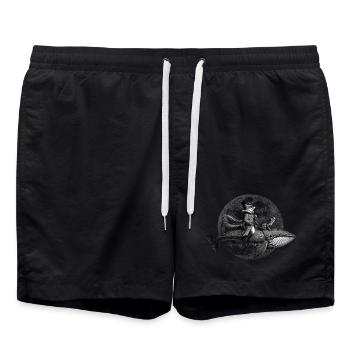 True Moon Love – A fox flies on a whale - Swim Trunks - black - Front - AI Model Male 185 light (185cm)