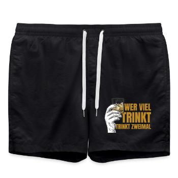 Who Drinks A Lot Drinks Twice Funny T-Shirt - Swim Trunks - black - Front - AI Model Male 185 light (185cm)