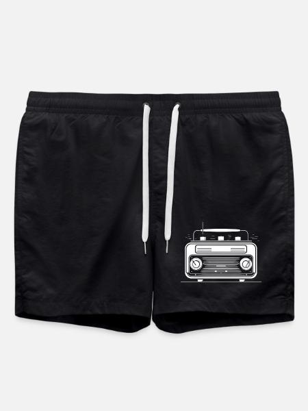 Retro Radio Drawing - Swim Trunks - black