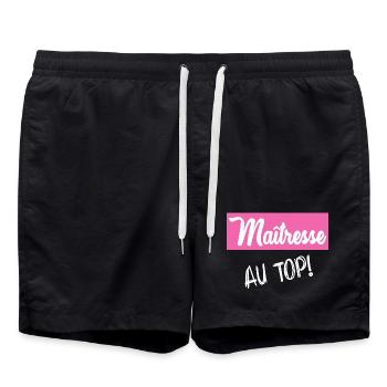 THANK YOU. MISTRESS. THANK YOU MISTRESS - Swim Trunks - black - Front - AI Model Male 185 light (185cm)