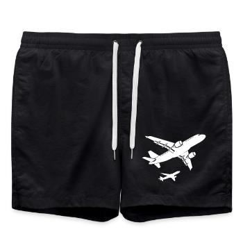 Aircraft Drawing - Swim Trunks - black - Front - AI Model Male 185 light (185cm)